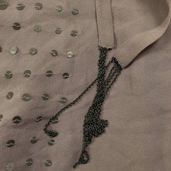 Bebe Silk Shell with Brass Sequins and Tie Neck Size Medium - Picture 6 of 9